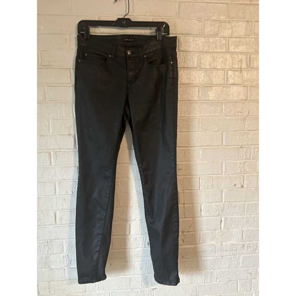 Eileen Fisher Jeans Wax Coated Faux Leather Black Pants Jeans Women's 10 Rocker